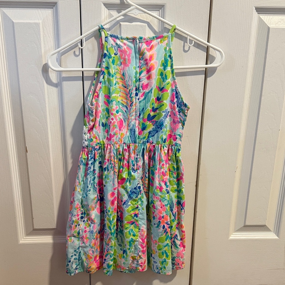 Lilly Pulitzer Girls' Multicolor Floral Halter Dress with White Crochet Bands - Picture 2 of 2